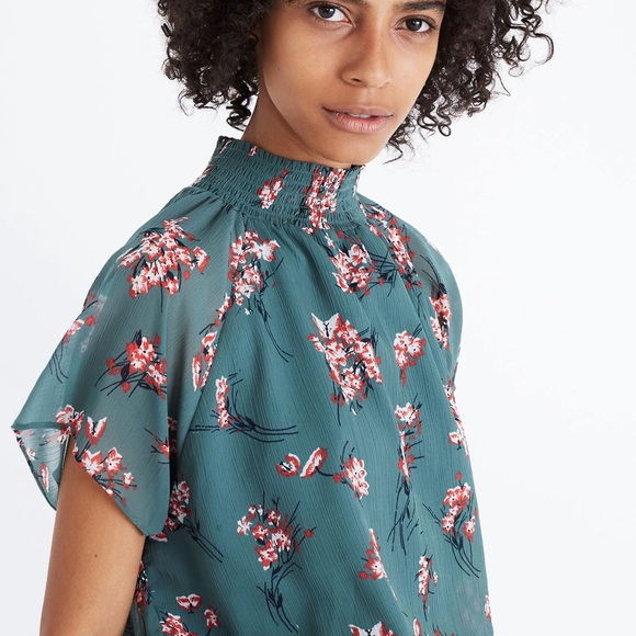 Madewell Tops - Madewell Green Mockneck Butterfly Garden Blouse